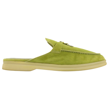 Loro Piana Lime Green Babouche Charms Walk Flat Suede Mules - 38