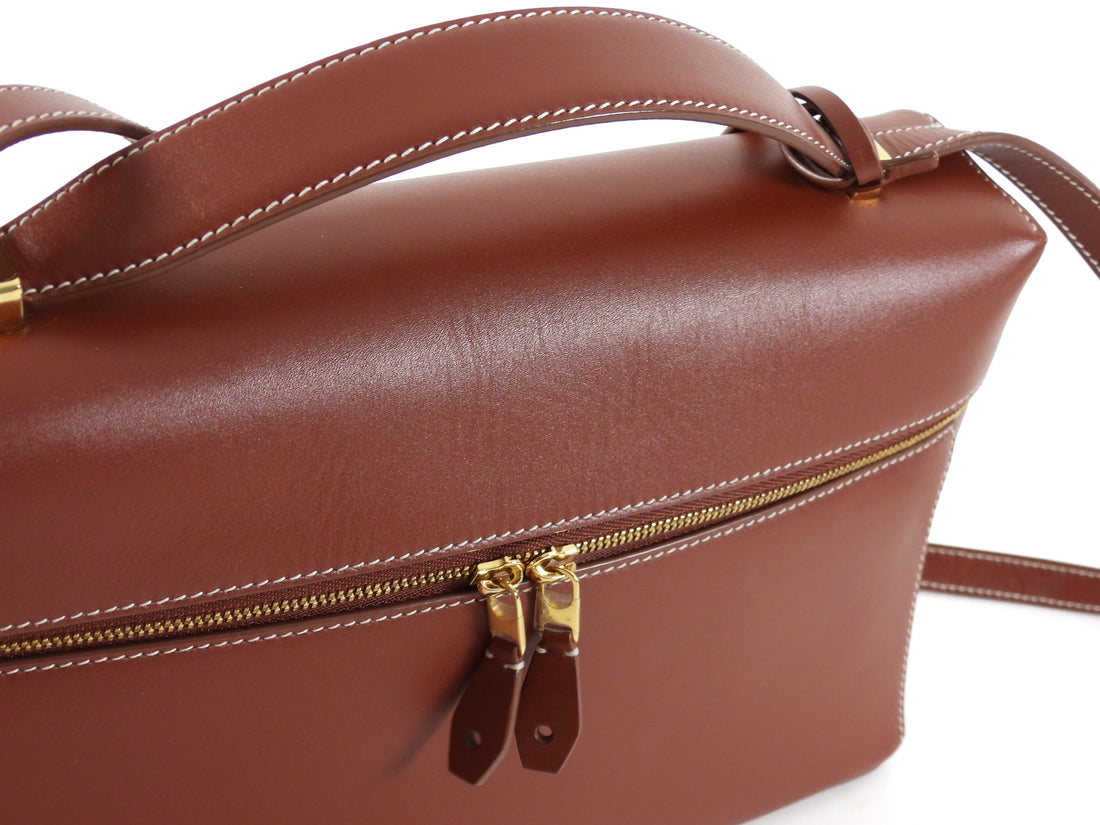 Loro Piana Cognac Brown Extra L27 Calfskin Top Handle Bag