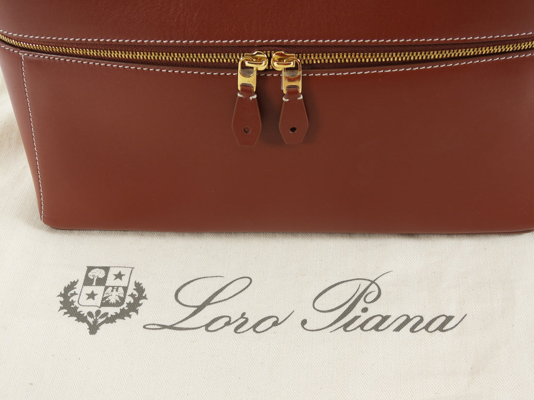 Loro Piana Cognac Brown Extra L27 Calfskin Top Handle Bag