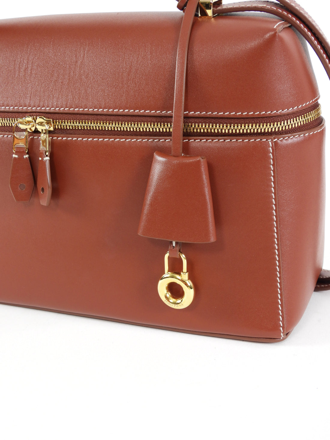 Loro Piana Cognac Brown Extra L27 Calfskin Top Handle Bag