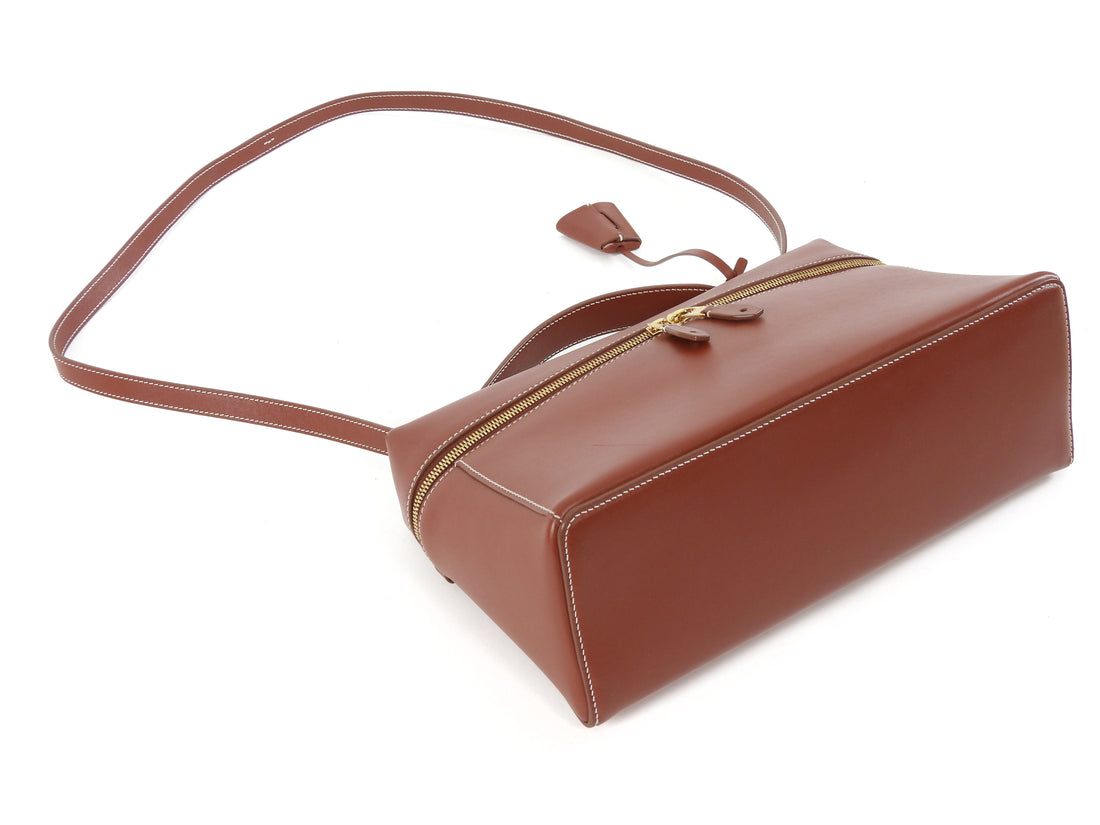 Loro Piana Cognac Brown Extra L27 Calfskin Top Handle Bag
