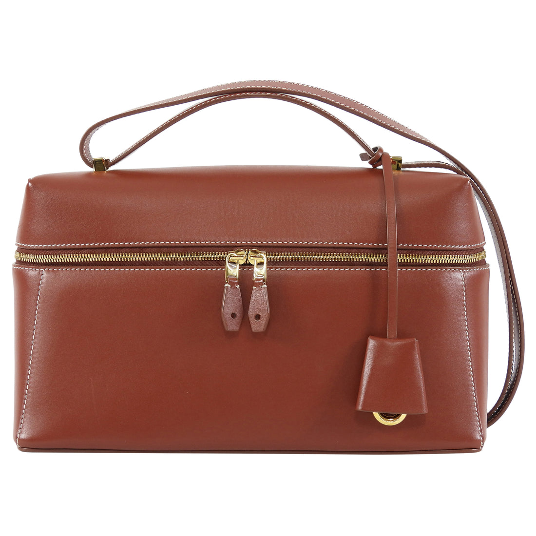 Loro Piana Cognac Brown Extra L27 Calfskin Top Handle Bag