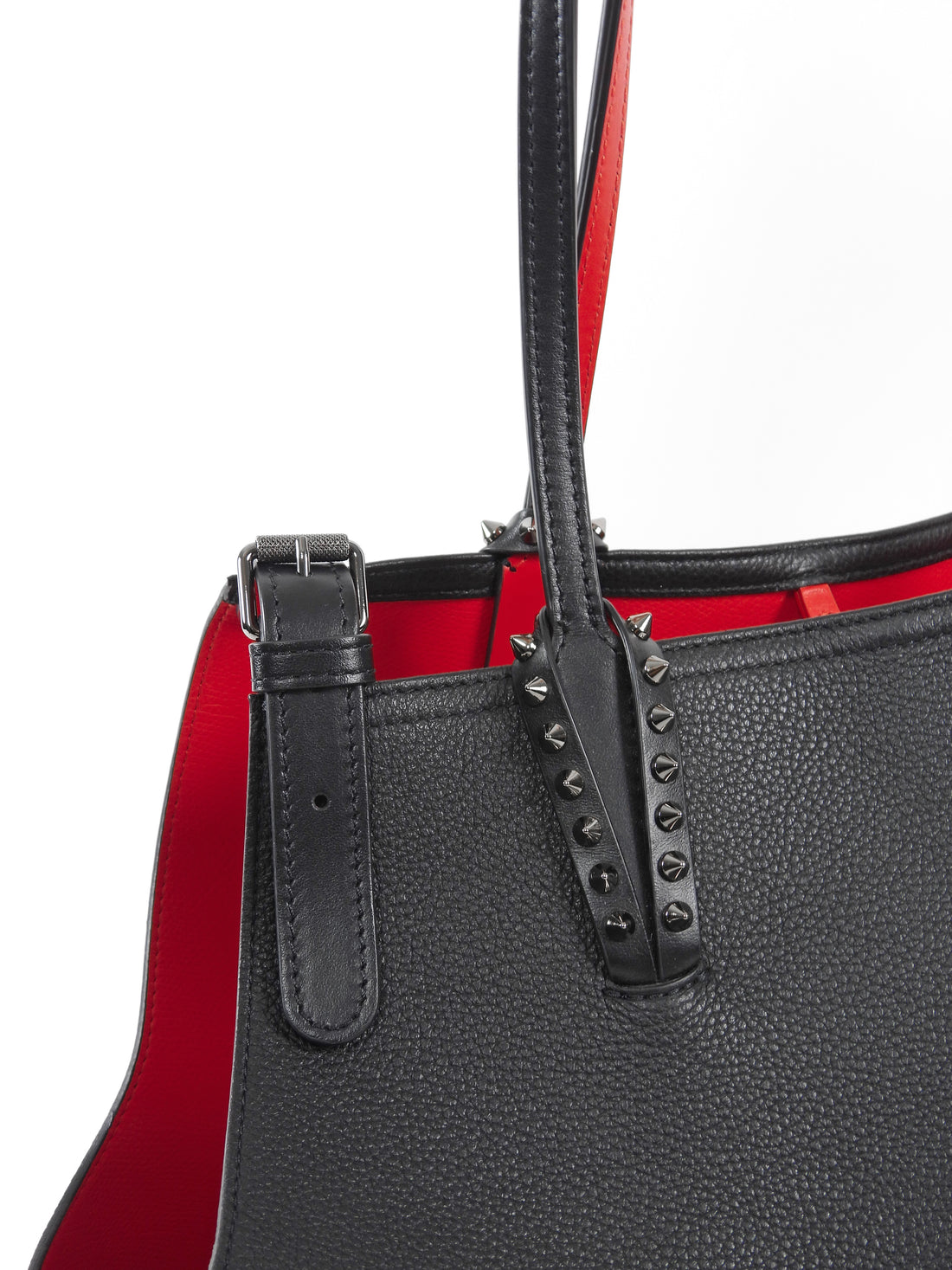 Louboutin Black Red Leather Cabawoualf Pet Carrier Studded Tote Bag
