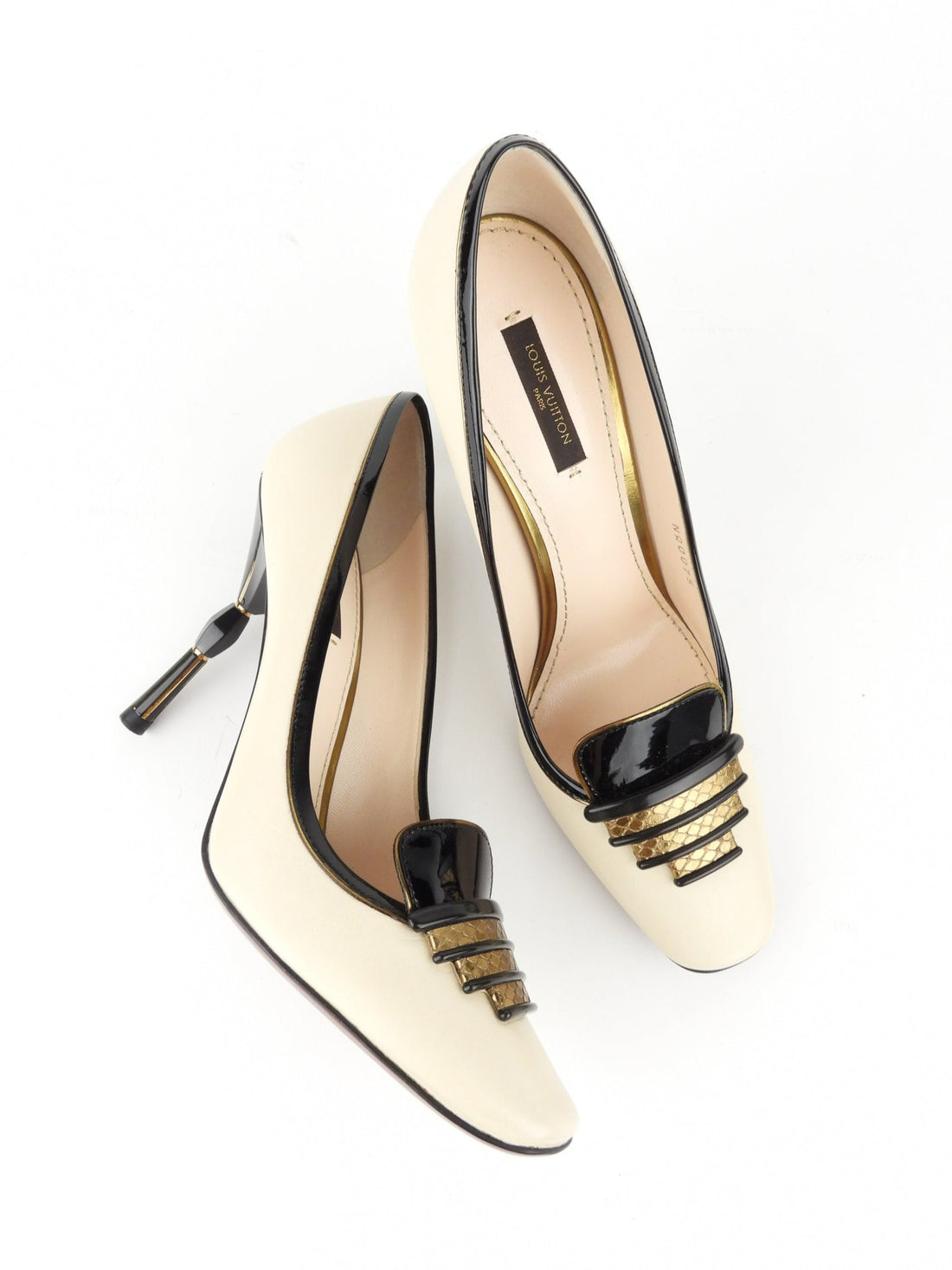 Louis Vuitton Cream, Black and Gold Leather Sculpted Stiletto Heel Pum – I  MISS YOU VINTAGE