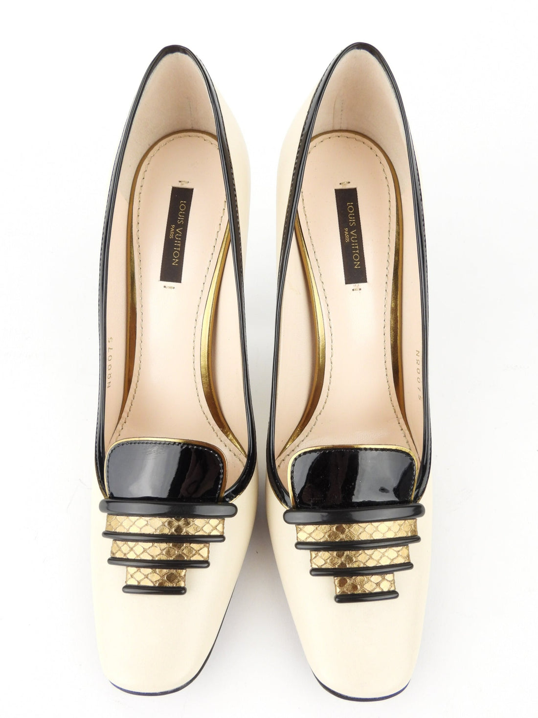 Louis Vuitton Cream, Black and Gold Leather Sculpted Stiletto Heel Pum – I  MISS YOU VINTAGE