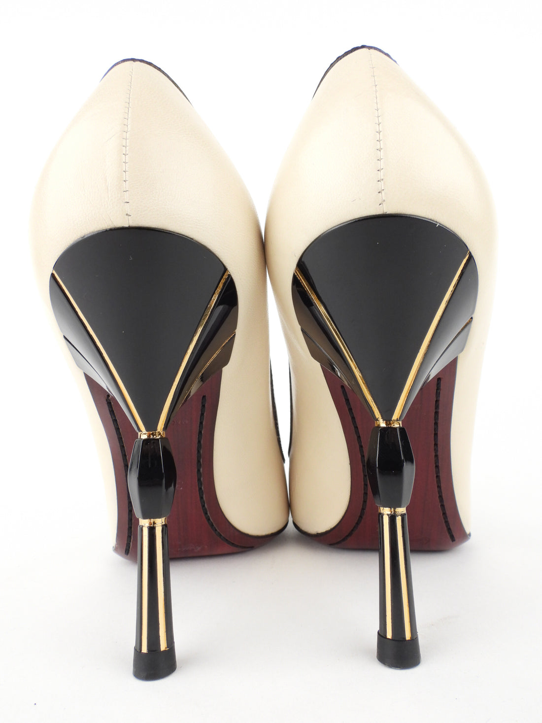 Louis Vuitton Cream, Black and Gold Leather Sculpted Stiletto Heel Pumps - 38.5