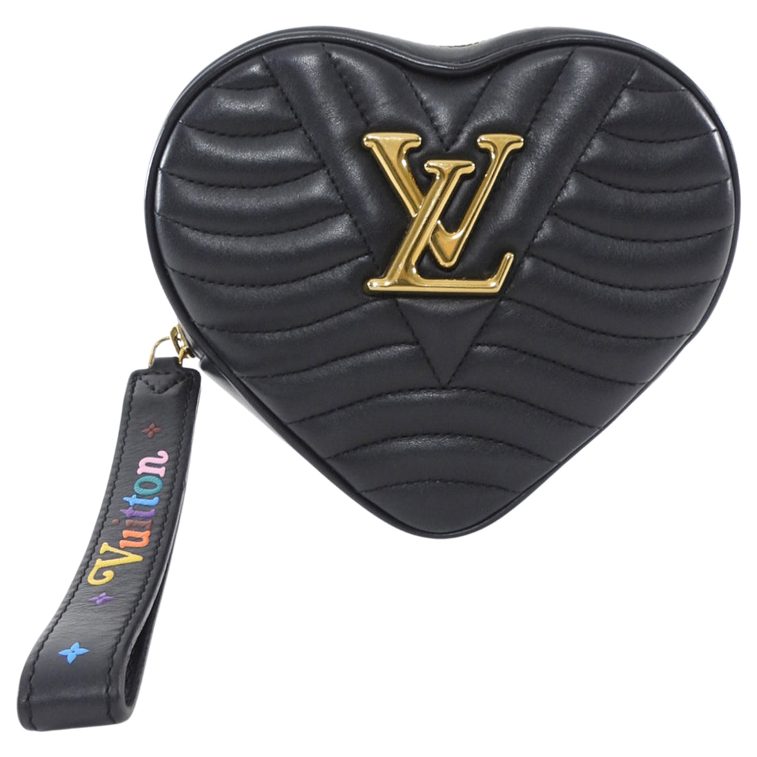 Louis Vuitton Black Quilted Leather New Wave Heart Wristlet Mini Bag