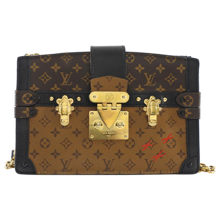 Louis Vuitton Brown Black Reverse Monogram Canvas Trunk Clutch Chain Bag
