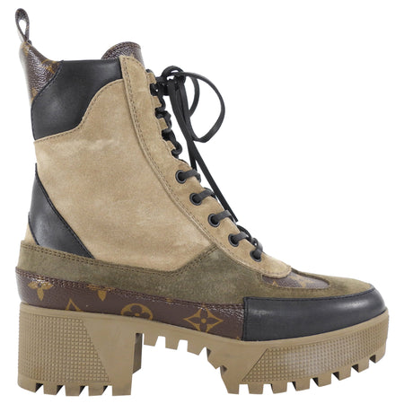 Louis Vuitton Taupe Monogram Laureate Desert Platform Ankle Boots - 7