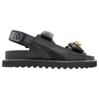 Louis Vuitton Black Leather Embossed Chain Sunset Flat Dad Sandals - 37