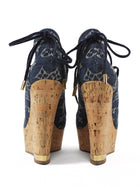 Louis Vuitton Blue LV Monogram Denim Cork Wedge Peep Toe Wedges - 36