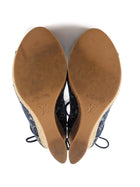 Louis Vuitton Blue LV Monogram Denim Cork Wedge Peep Toe Wedges - 36