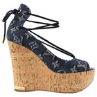 Louis Vuitton Blue LV Monogram Denim Cork Wedge Peep Toe Wedges - 36