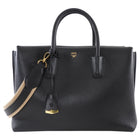MCM Black Leather Large Milla Tote with Canvas Strap