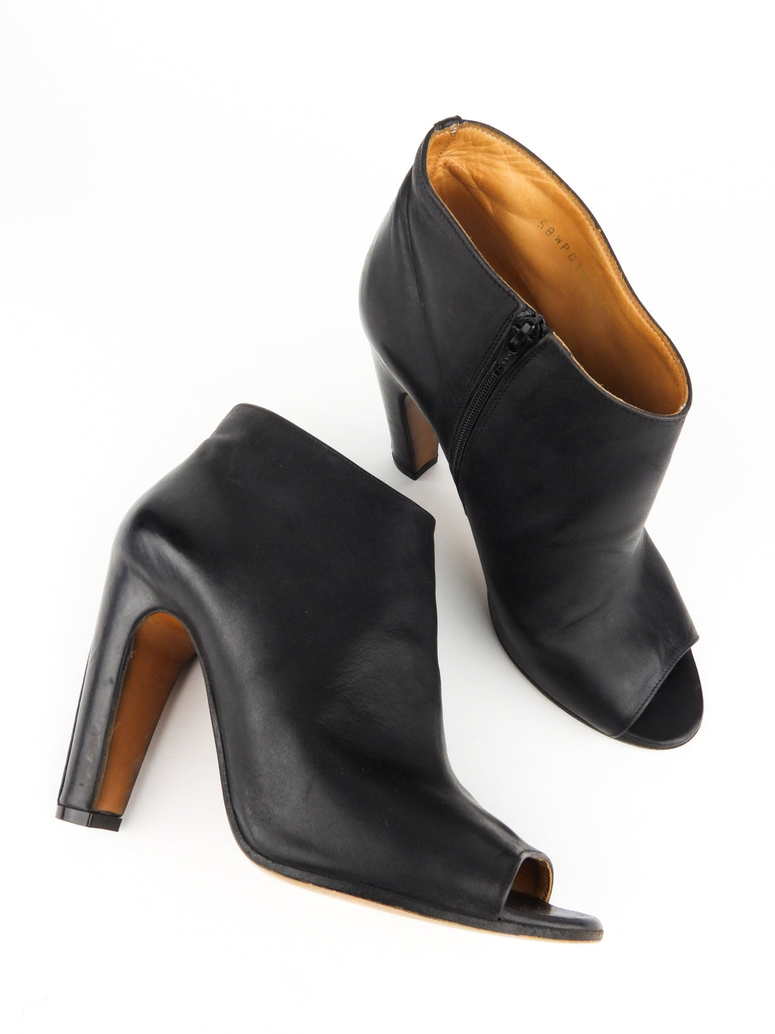 Maison Martin Margiela Black Leather Block Heel Peep Toe Ankle Boot - 40