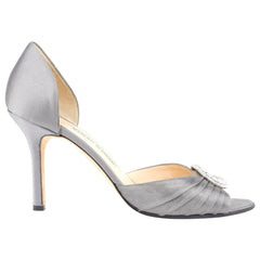 Escarpins Manolo Blahnik Ghazalisi BB - Satin Gris, Ornements Bijoux 925 - Tailles 38.5, 41, 41.5 - Neuf Boîte