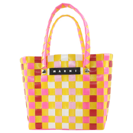Marni Pink Yellow Red White Multi Basket Weave Plastic Basket Bag