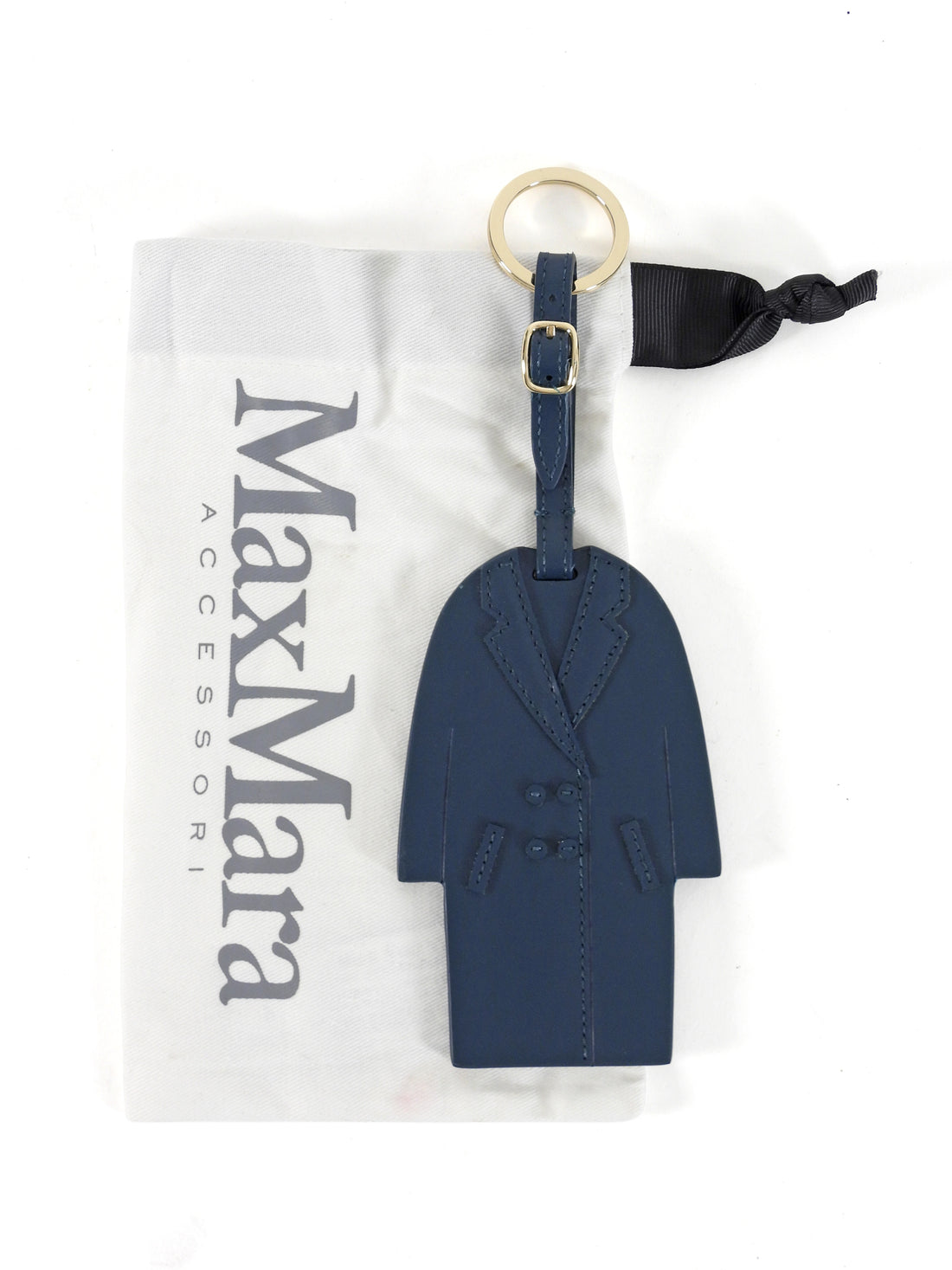 Max Mara Navy Blue Leather Coat Bag Charm Keyring