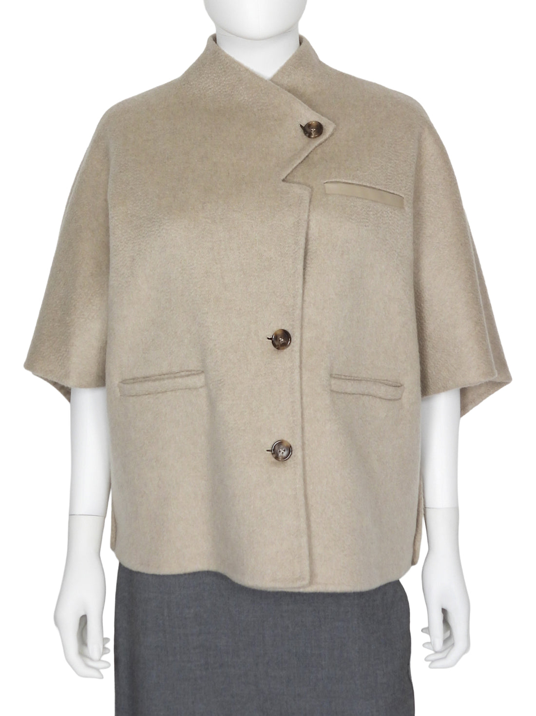 Max Mara Light Beige Stone Light Weight Double Faced Cashmere Cape Jacket - M / L