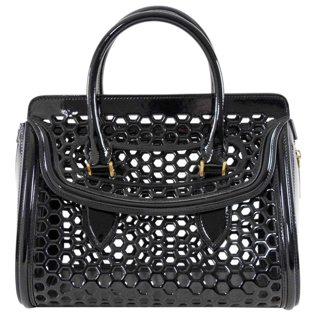 Alexander McQueen Black Patent Honeycomb Leather Heroine Bag