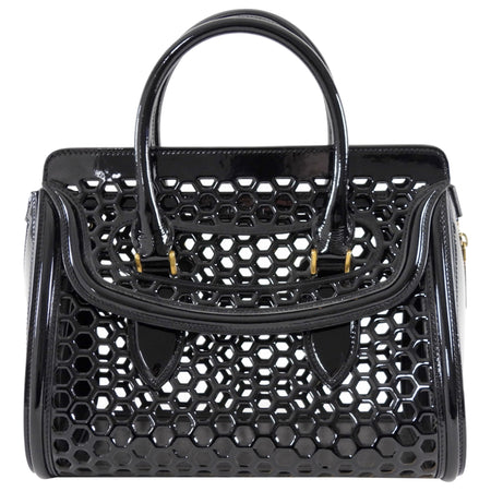 Alexander McQueen Black Patent Honeycomb Leather Heroine Bag