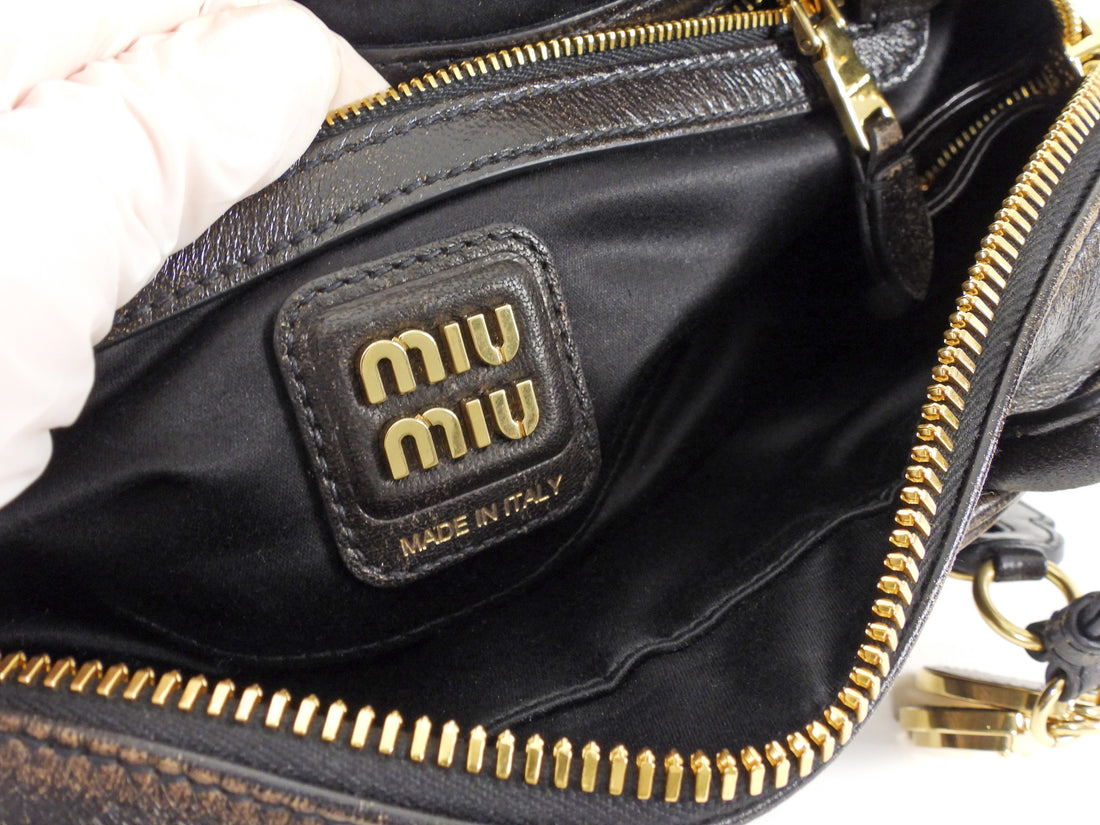 Miu Miu Brown Distressed Nappa Leather Beau Bag