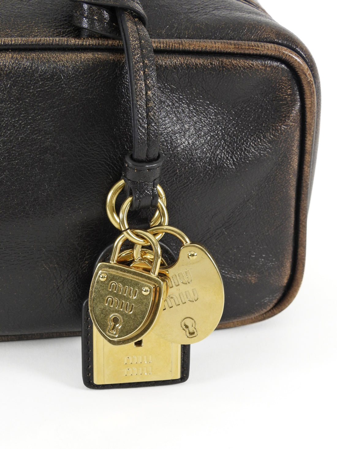 Miu Miu Brown Distressed Nappa Leather Beau Bag