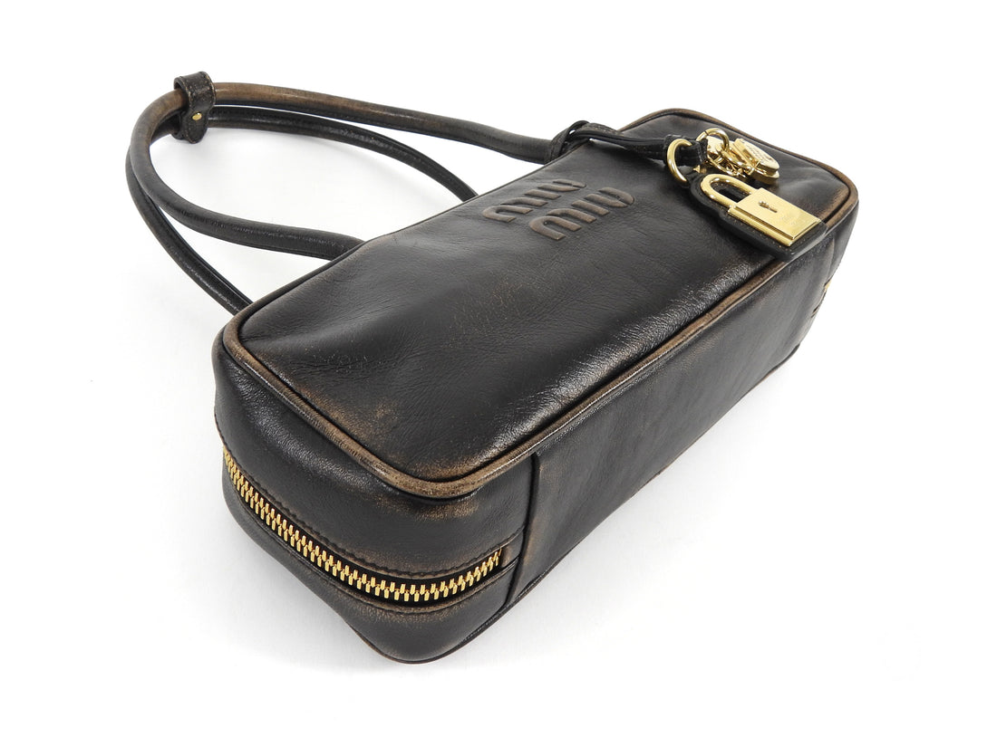 Miu Miu Brown Distressed Nappa Leather Beau Bag