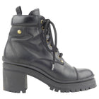 Miu Miu Black Leather Laced Round Toe Block Heel Ankle Boots - 37.5