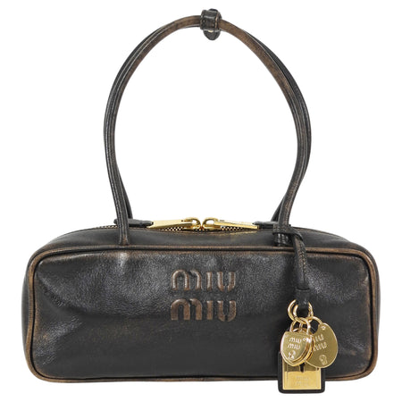 Miu Miu Brown Distressed Nappa Leather Beau Bag