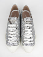 Miu Miu Metallic Silver Glitter Leather Sneakers - 38.5 IT