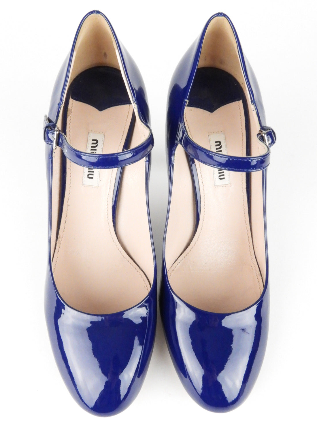 Miu Miu Navy Blue Patent Leather Cone Heel Mary Jane Shoes