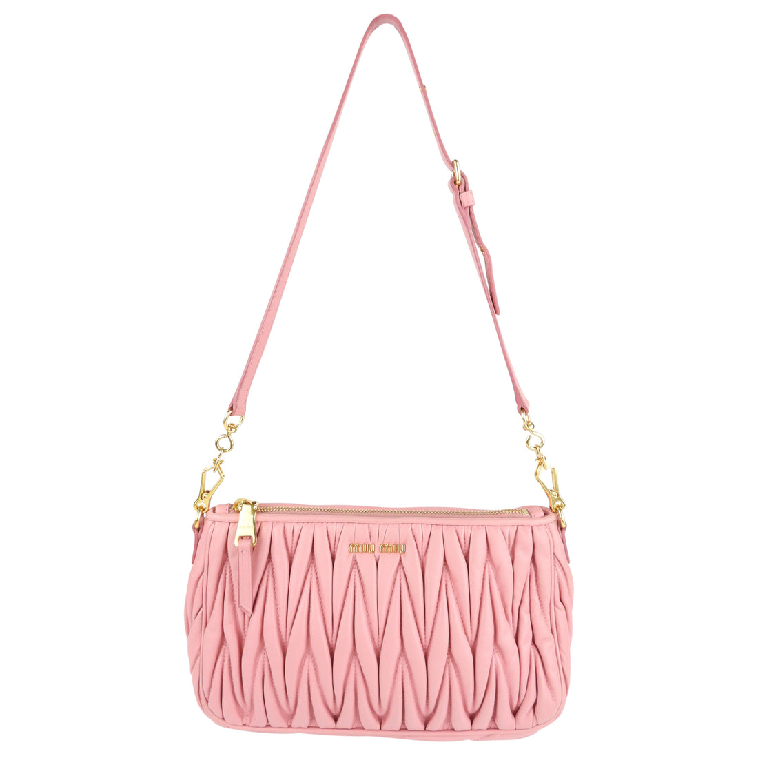 Miu Miu Pink Matelasse Leather Zip Pouch with Strap
