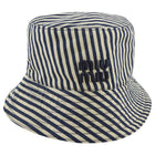 Miu Miu Navy Beige Stripe Canvas Reversible Logo Bucket Hat - M