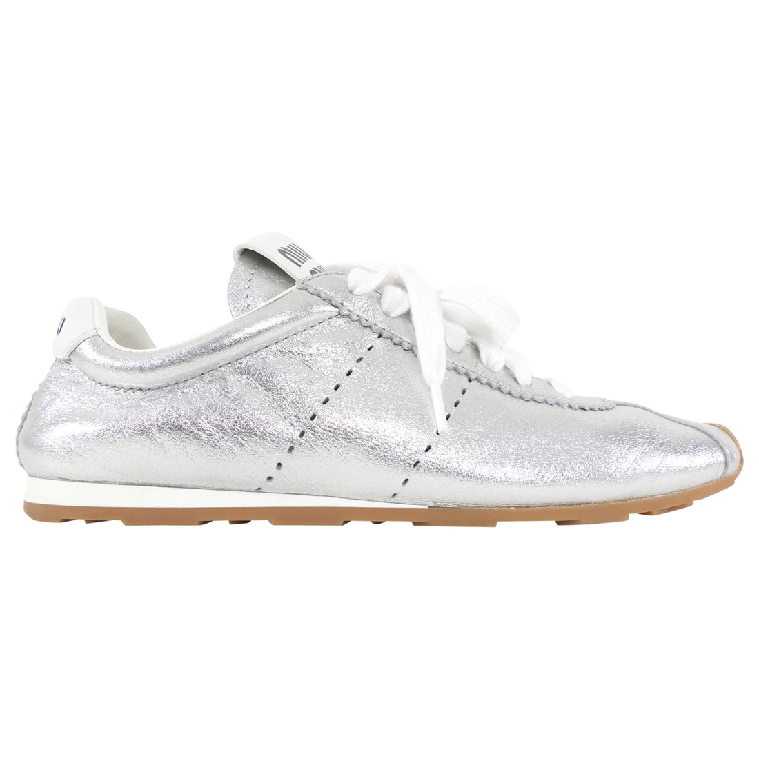 Miu Miu Silver Plume Mordoré Calfskin Sneakers - 37