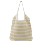 Miu Miu Beige White Woven Stripe Linen Logo Shoulder Tote Bag with Pouch