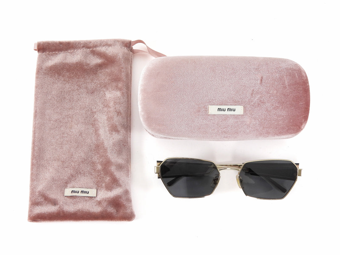 Miu Miu Black Gold Logo Temple Wire Frame Sunglasses SMU53W