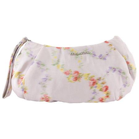 Miu Miu Pink Floral Nylon Wristlet Pouch Bag