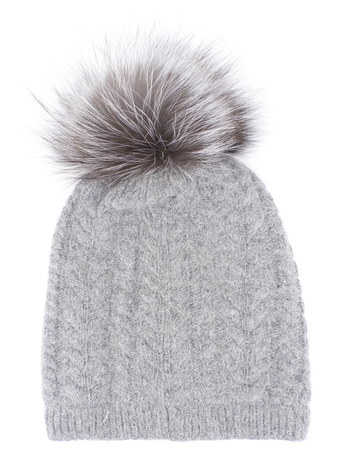 Moncler Grey Knit Fur Pom-pom Embellished Toque Hat