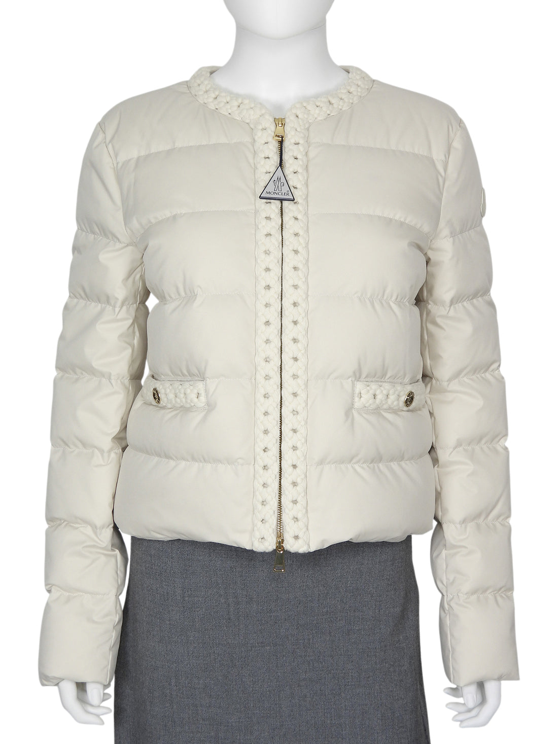 Moncler Maur Ivory Beige Tweed Trim Puffer Short Zip Jacket - 3 / M (6/8)