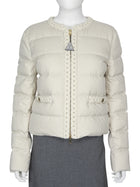 Moncler Maur Ivory Beige Tweed Trim Puffer Short Zip Jacket - 3 / M (6/8)