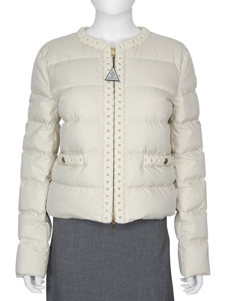 Moncler Maur Ivory Beige Tweed Trim Puffer Short Zip Jacket - 3 / M (6/8)