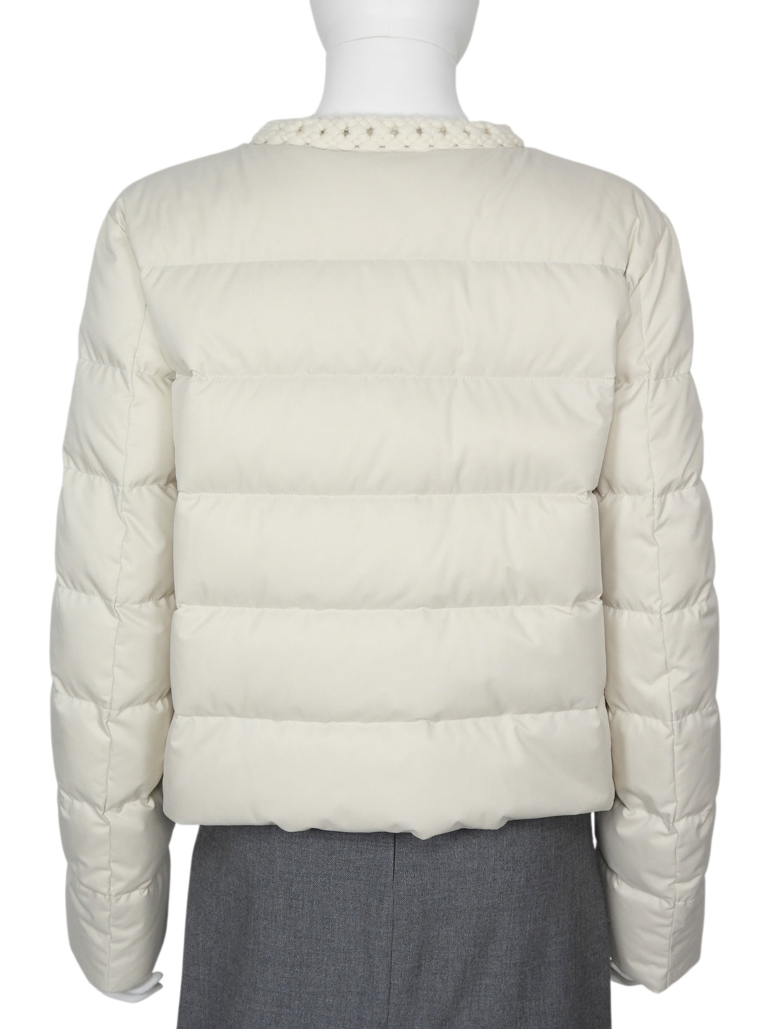 Moncler Maur Ivory Beige Tweed Trim Puffer Short Zip Jacket - 3 / M (6/8)