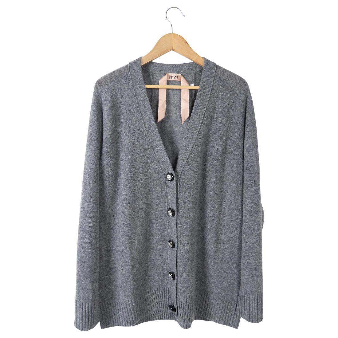 No. 21 Grey Wool and Cashmere Jewel Button Cardigan - S / M
