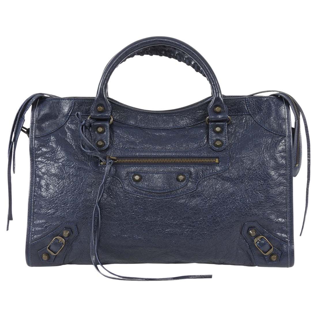 Balenciaga Navy Blue Lambskin Moto Classic City Bag
