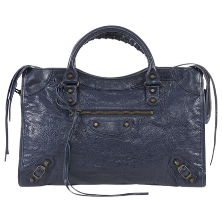 Balenciaga Navy Blue Lambskin Moto Classic City Bag