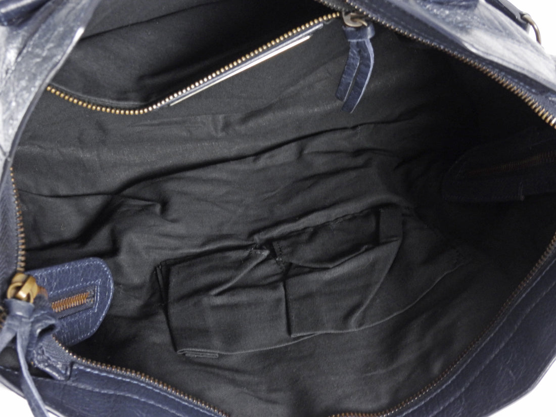 Balenciaga Navy Blue Lambskin Moto Classic City Bag