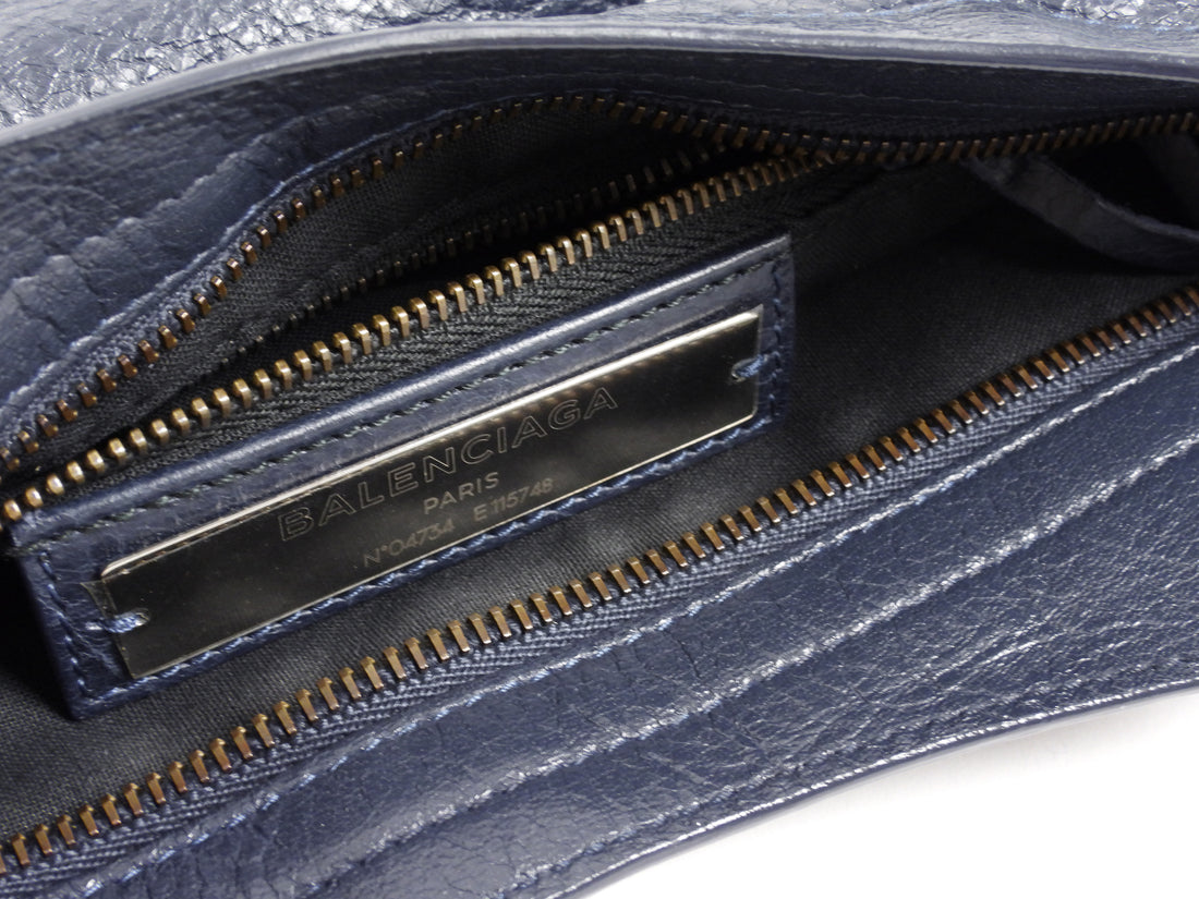 Balenciaga Navy Blue Lambskin Moto Classic City Bag