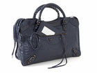 Balenciaga Navy Blue Lambskin Moto Classic City Bag