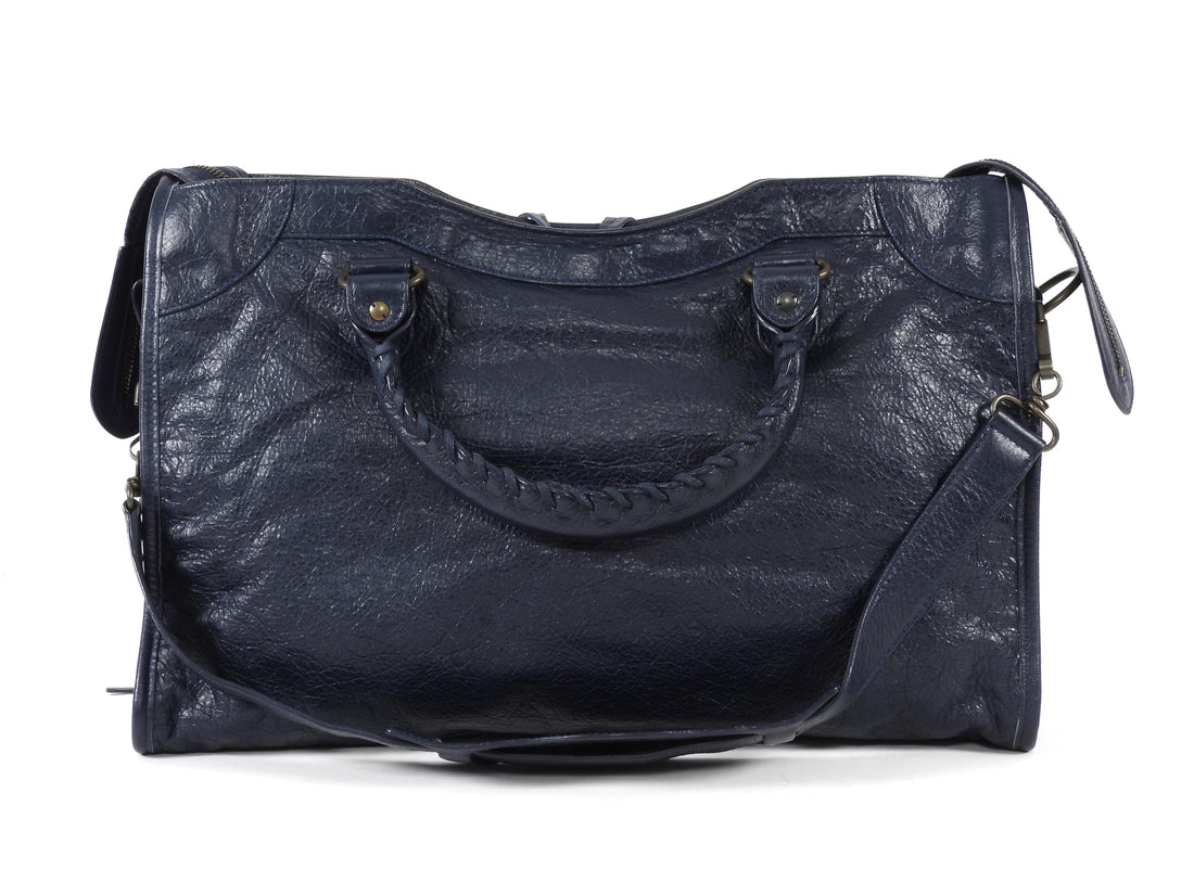 Balenciaga Navy Blue Lambskin Moto Classic City Bag